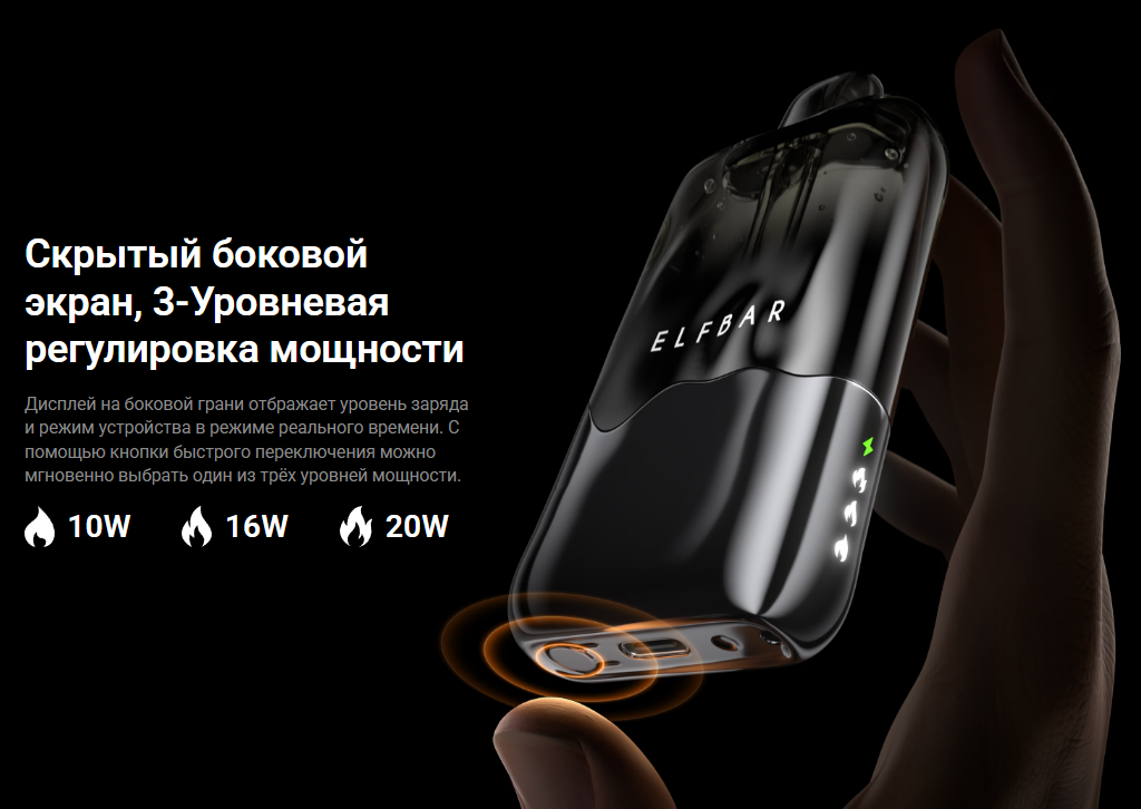 Скрытый боковой дисплей и регулировка мощности Elf Bar DUKE 30000