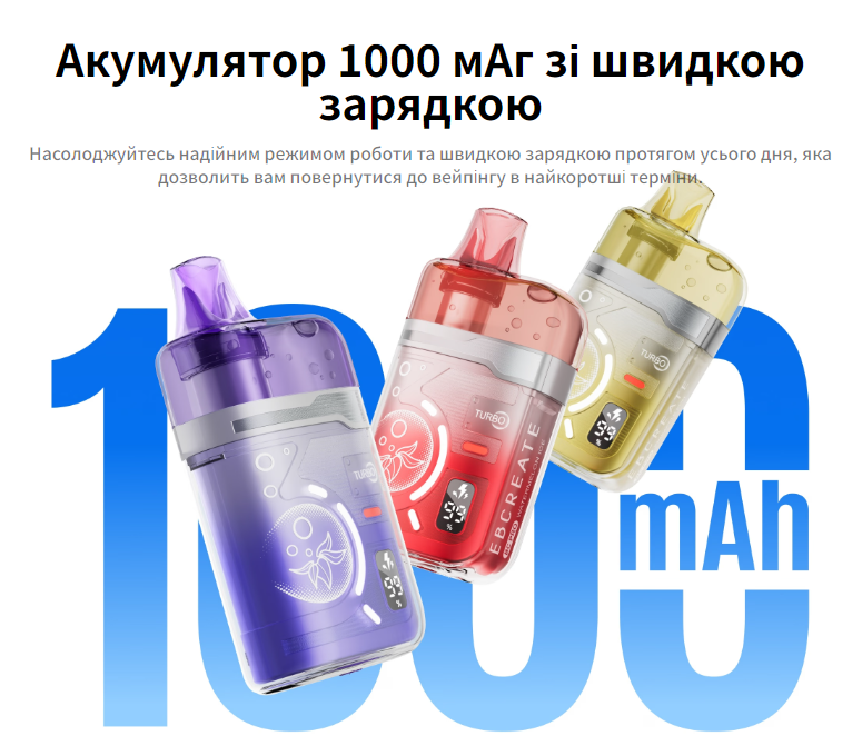 Elf Bar EBCreate BC Pro 40000 з акумулятором 1000 мА·год і швидкою зарядкою