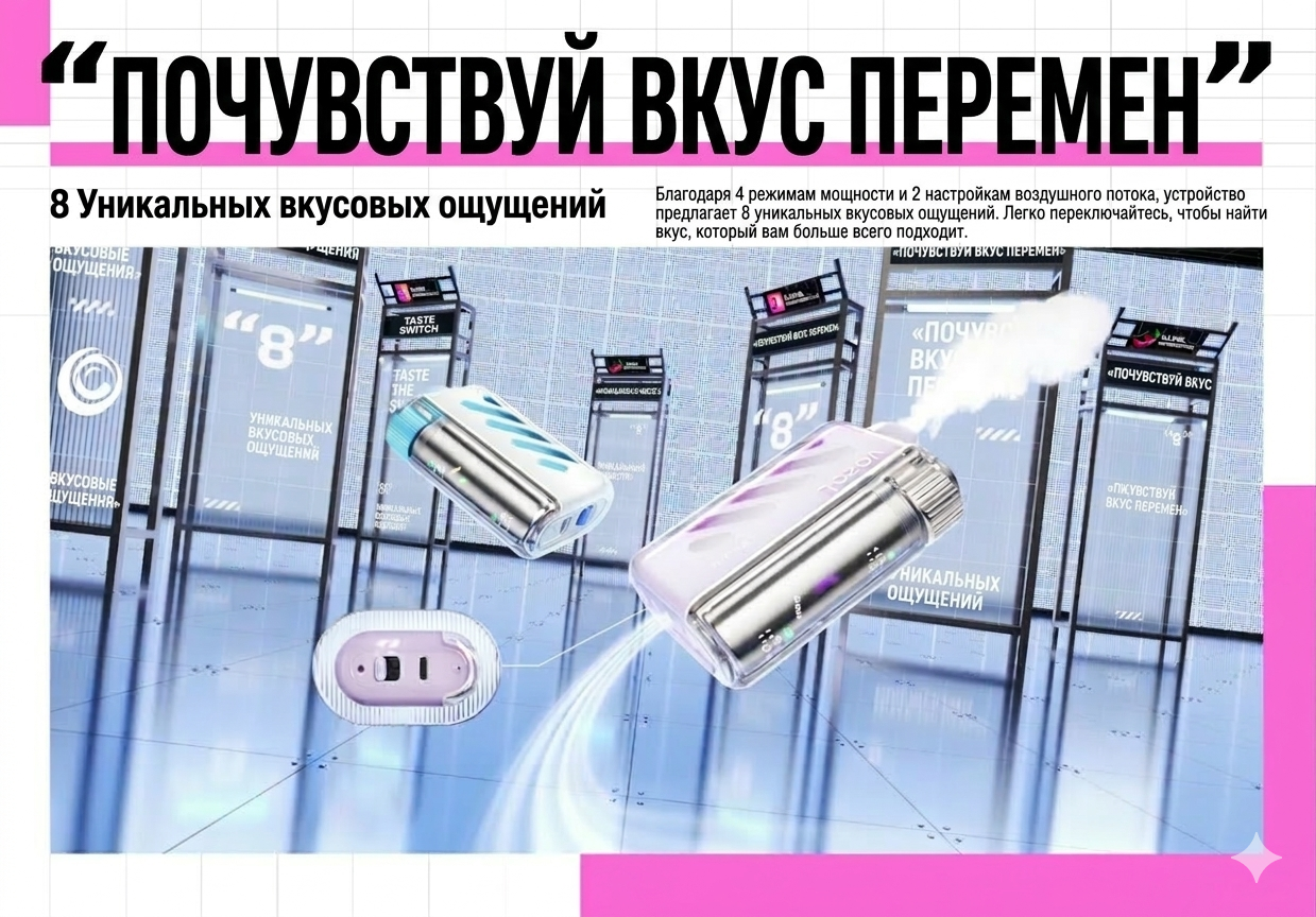 Основные особенности Vozol Vista 40000: 4 режима мощности и 2 режима воздушного потока