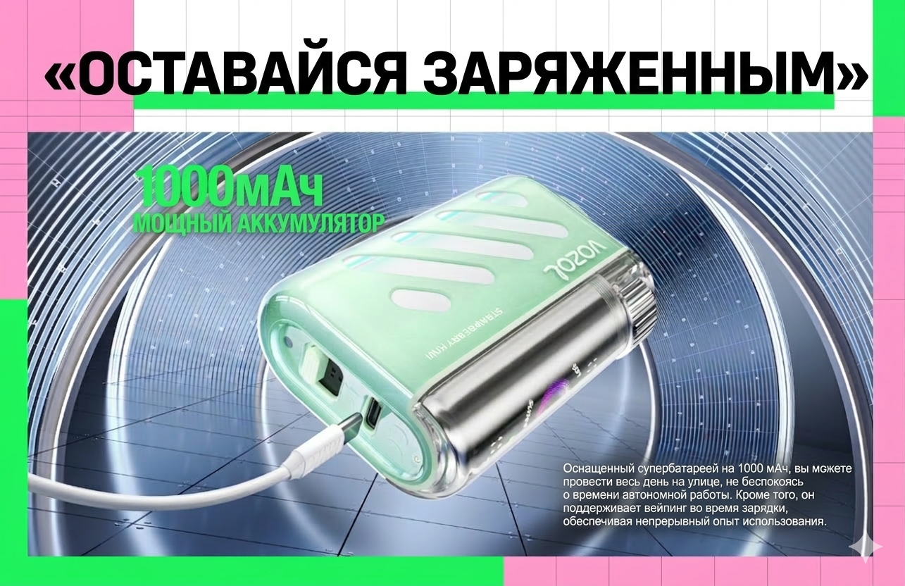 Vozol Vista 40000 с аккумулятором 1000 мА·ч во время зарядки